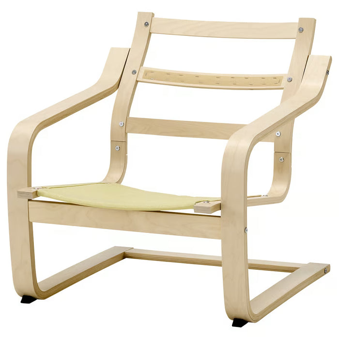  IKEA POÄNG low back armchair frame birch veneer front view curved wooden frame no headrest #80582198