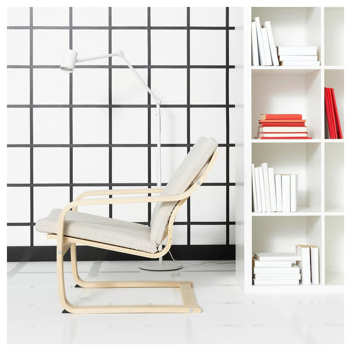 IKEA POÄNG low back armchair frame birch veneer close-up of wood veneer finish and seat structure