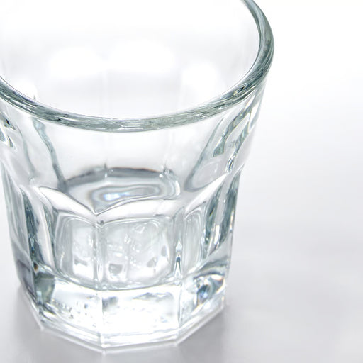 IKEA POKAL clear glass with textured ridged sides close-up single glass detail view