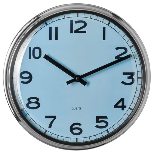 IKEA PUGG wall clock stainless steel turquoise dial front view #90618494