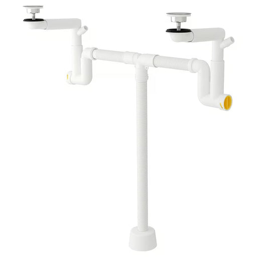 IKEA RÄNNILEN white water trap with flexible pipe and stainless steel strainer for 2 bowls under-sink view #40562437