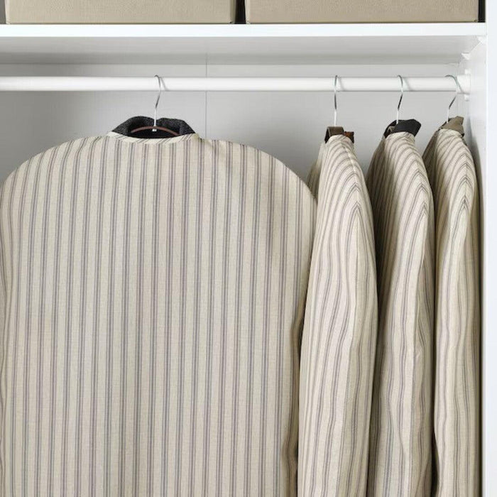 IKEA BUMERANG Coat hanger, natural with RÅGODLING Clothes cover, textile striped/beige anthracite