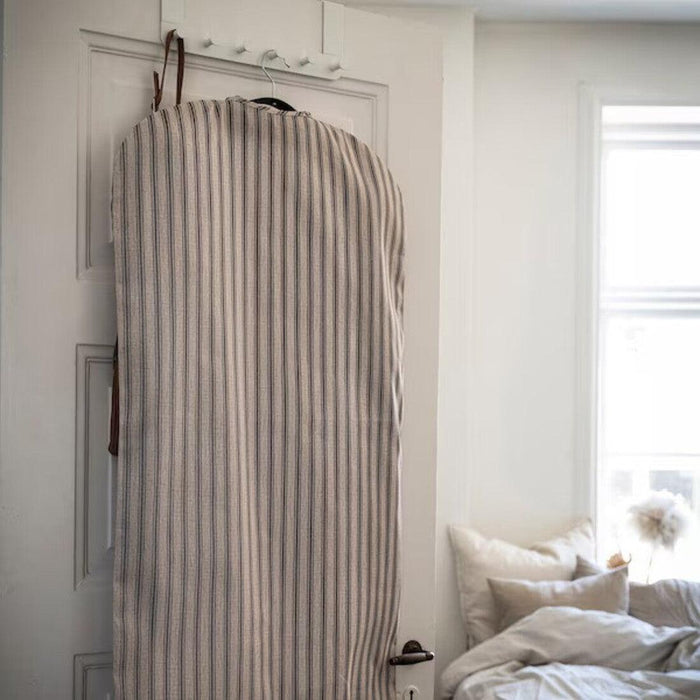 IKEA BUMERANG Coat hanger, natural with RÅGODLING Clothes cover, textile striped/beige anthracite