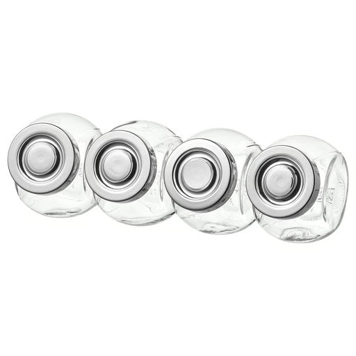  IKEA RAJTAN clear glass spice jars set of 4 with aluminium-colour lids stackable design #60179815