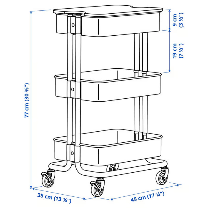 IKEA RÅSKOG / NORRÅVA Trolley with lid, pink, 35x45x77 cm (13 3/4x17 3/4x30 3/8 ")