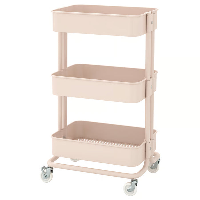  IKEA RÅSKOG pink rolling trolley 3 shelves 35x45x77 cm kitchen storage with lockable castors #00629722