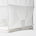 Close-up of IKEA RASSLA white hanging storage showing touch-and-close fasteners on sides