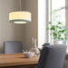 IKEA REMTÅNG Pendant Lamp in grey-green with pleated shades, 38 cm diameter, hanging over a dining table