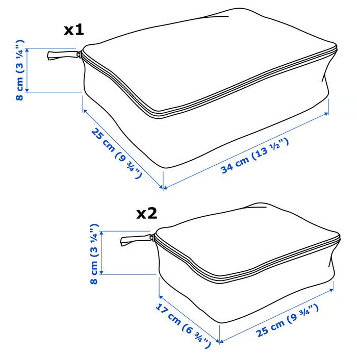  Measurement diagram showing dimensions of IKEA RENSARE clothes bag set of 3