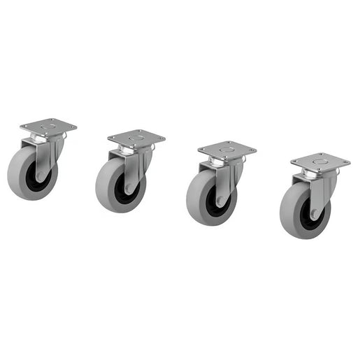IKEA RILL grey castor 50 mm front view showing polypropylene wheel and galvanised steel holder #401.887.74