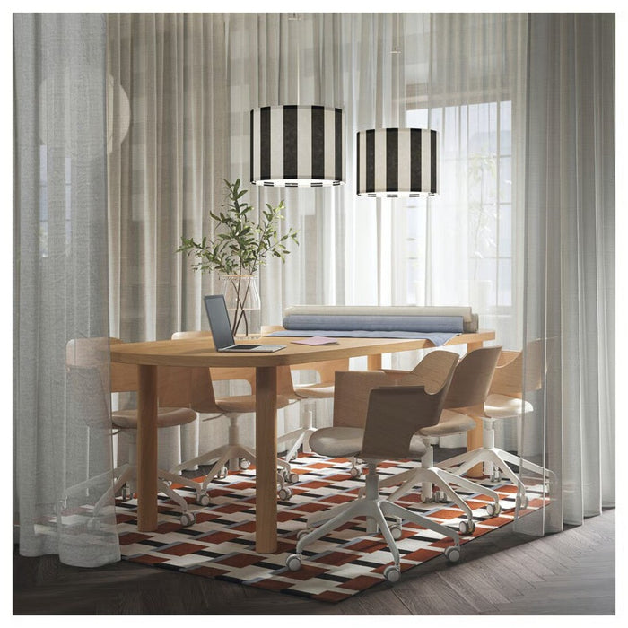 Scandinavian-style IKEA RINGSTÅ fabric lamp shade, 42 cm, black/white, fits most pendant and floor lamps 90607136