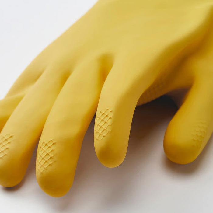 close-up image of  IKEA RINNIG Cleaning gloves, bright yellow/off-white
