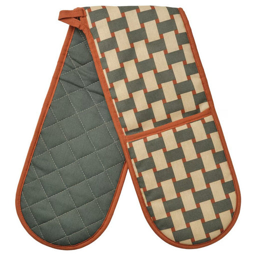 IKEA RINNIG oven mitt in light beige with grey-green and brown-red pattern 80575126