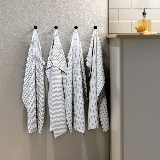 IKEA RINNIG tea towel white dark grey check pattern folded flat, 45x60 cm cotton kitchen towel