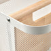 Metal mesh basket with wooden handle on a white background