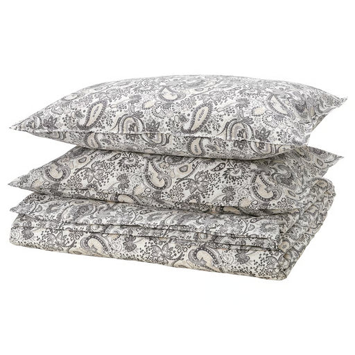 IKEA RODGERSIA grey white paisley duvet cover and 2 pillowcases stacked #50579395