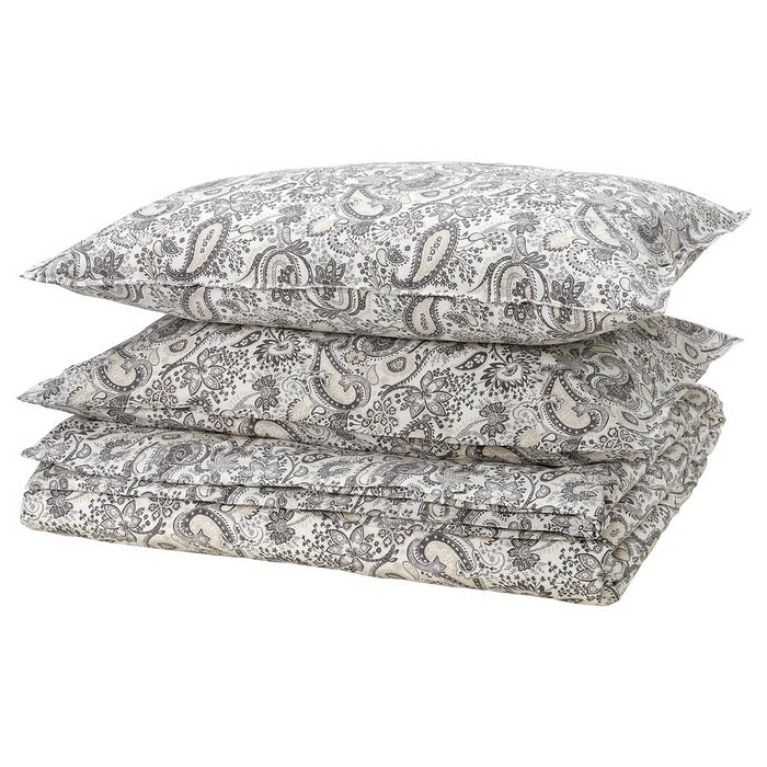 IKEA RODGERSIA grey white paisley duvet cover and 2 pillowcases stacked #50579395