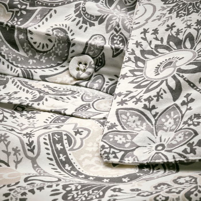 IKEA RODGERSIA duvet cover decorative button closure detail in grey and white