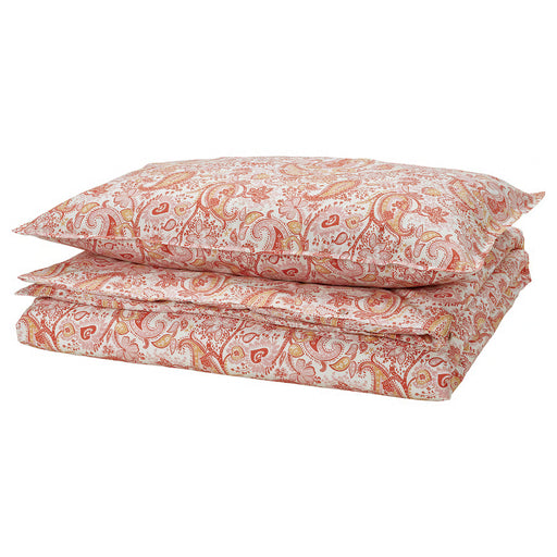  IKEA RODGERSIA duvet cover and pillowcase pink white paisley print bedding stack #60579451