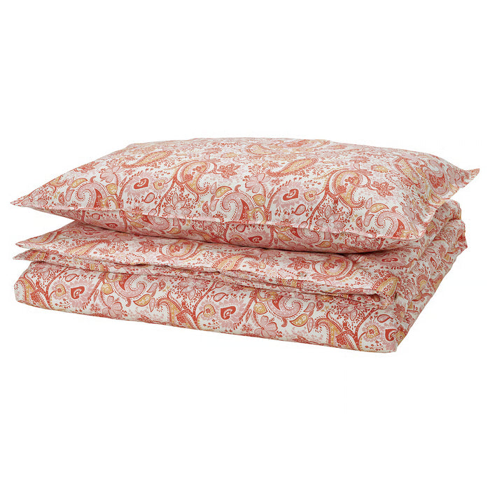  IKEA RODGERSIA duvet cover and pillowcase pink white paisley print bedding stack #60579451