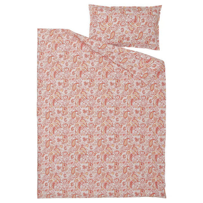 IKEA RODGERSIA duvet cover with concealed button closure in pink white paisley cotton blend