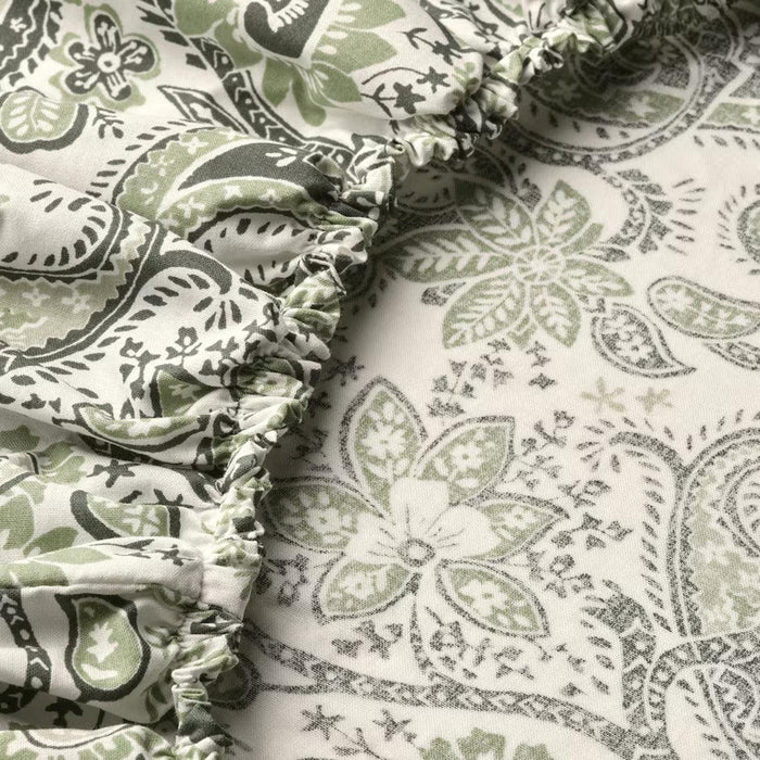 IKEA RODGERSIA Fitted sheet, green/white 180x200 cm (71x79 ")
