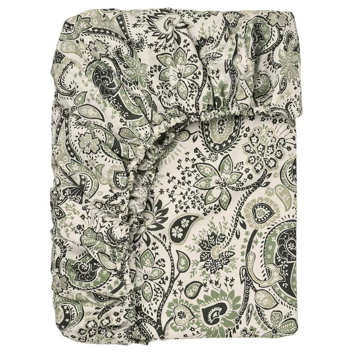 IKEA RODGERSIA Fitted sheet, green/white 180x200 cm (71x79 ")