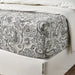  IKEA RODGERSIA flat sheet hem detail grey white paisley design showing wide and narrow hem ends