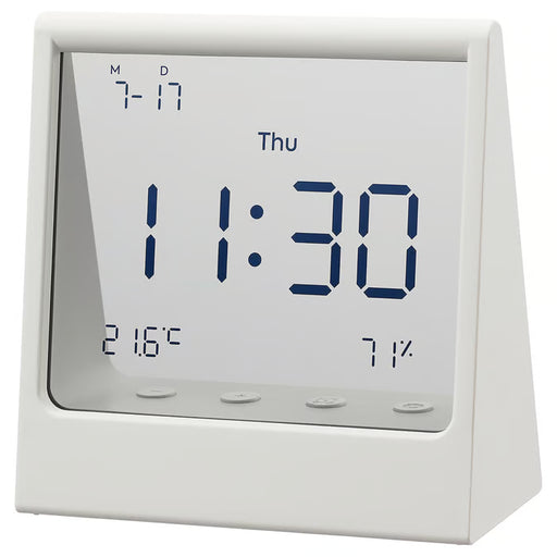 IKEA RÖDBENA white alarm clock with hygro-thermometer transparent screen front view 10x11cm #106.204.67