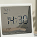  IKEA RÖDBENA digital clock screen close-up showing time, date, temperature and humidity display