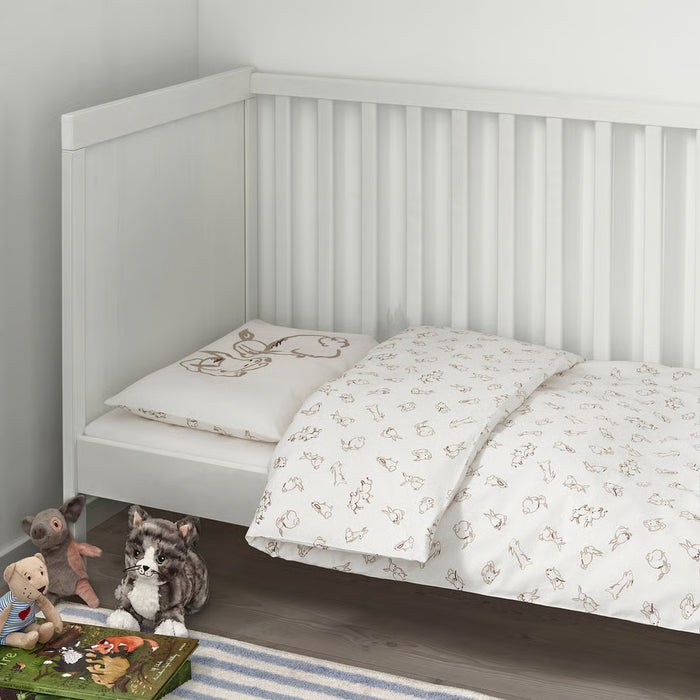 IKEA RÖDHAKE Cot Duvet Cover & Pillowcase — Rabbit Pattern, White/Beige | Silky Soft 100% Cotton Baby Bedding