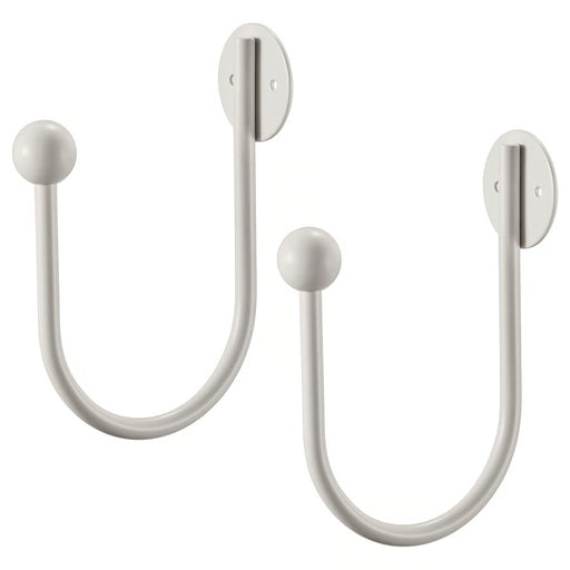  IKEA RÖRNICKA white curtain tie-back pack of 2 mounted on wall holding sheer curtain open #60623944