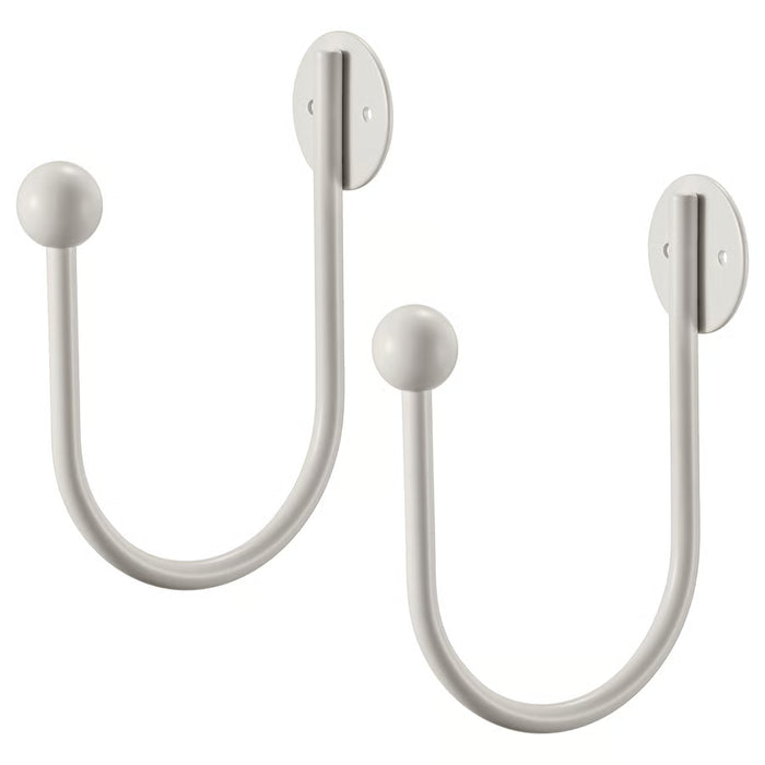  IKEA RÖRNICKA white curtain tie-back pack of 2 mounted on wall holding sheer curtain open #60623944