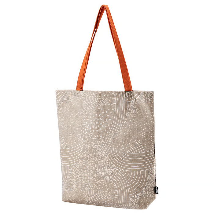  IKEA ROMELSÖN foldable shoulder bag patterned beige 40x40cm folded into inner pocket #20638829