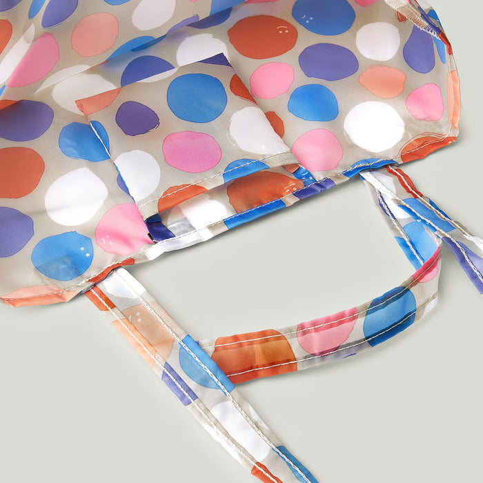 IKEA ROMELSÖN foldable polka dot tote bag showing durable straps and seams made from recycled polyester