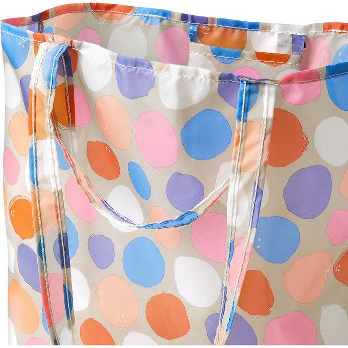 IKEA ROMELSÖN multicolour carrier bag laid flat showing compact folded size