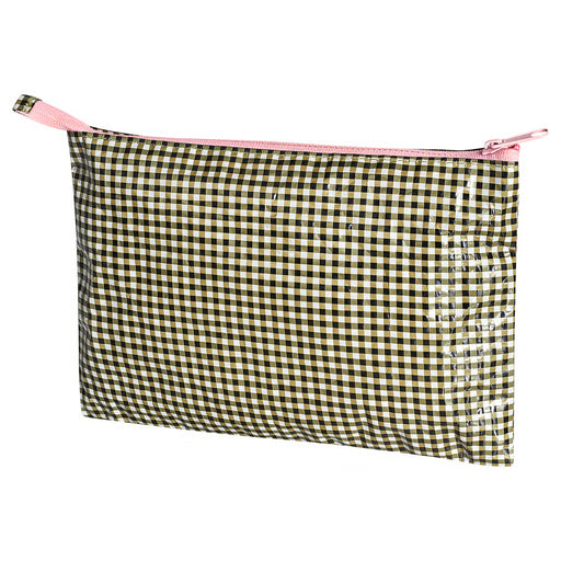 IKEA ROMELSÖN small zip case black and white check pattern with pink zip #10640597