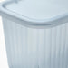 IKEA RYKTA storage box with lid close-up showing ribbed sides semi-transparent finish and secure-fit lid