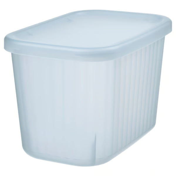 IKEA RYKTA storage box with lid transparent grey-blue 1.5L rectangular semi-transparent organiser front view #50533208