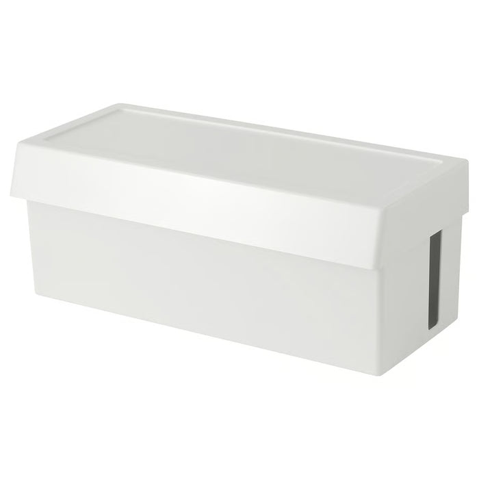  IKEA SÄTTING white cable management box with lid ABS plastic front view #30534628