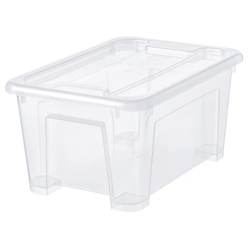 IKEA SAMLA transparent plastic storage box with lid 5 l 28x20x14 cm on white background #194.408.48