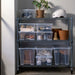 IKEA SAMLA transparent box with lid in a home office storing cables, chargers, and small electronics
