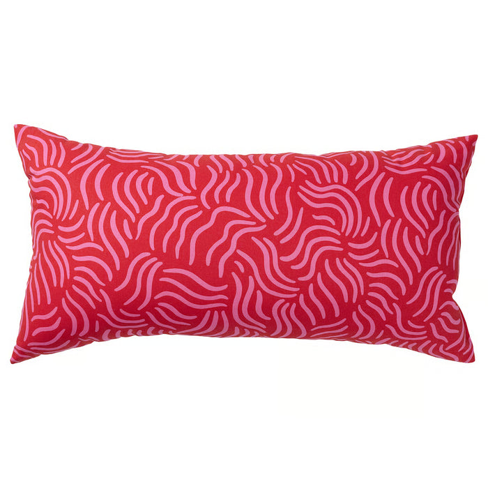  IKEA SANDMOTT cushion bright red pink swirl pattern rectangular 30x58cm front view #50584523