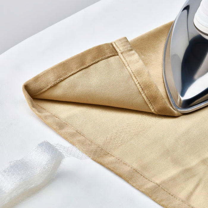 Iron pressing pleats on IKEA SANELA beige-yellow velvet curtain fabric