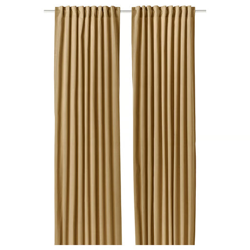 IKEA SANELA cotton velvet curtains beige-yellow pleated pair hanging straight #80589883
