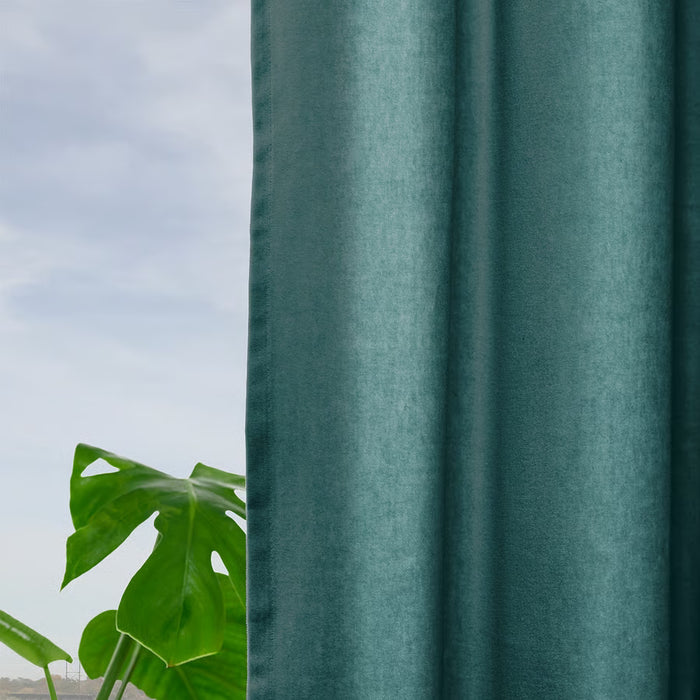 IKEA SANELA dark grey-turquoise curtains studio shot, full pair, 140x250cm size