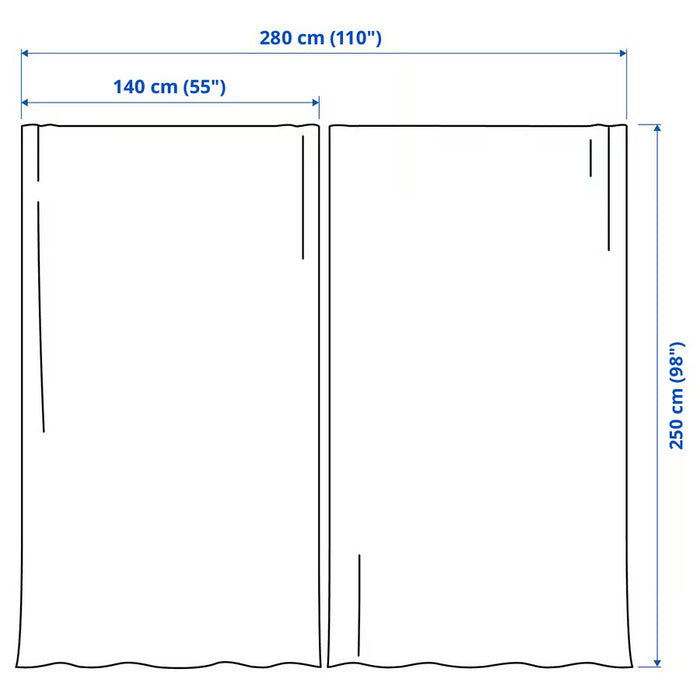Measurement diagram of IKEA SANELA curtains showing width and length dimensions