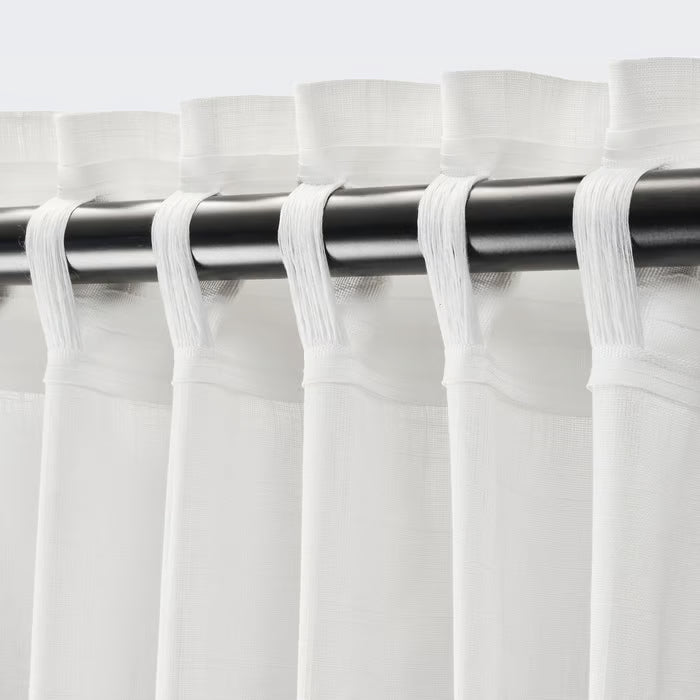 IKEA SILVERLÖNN curtains showing heading tape detail for various hanging options like rods and tracks