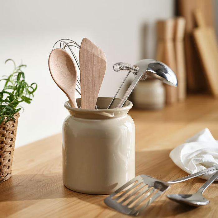 IKEA SJÖKEX solid birch spoon and spatula pair laid flat showing angled spatula edge and rounded spoon