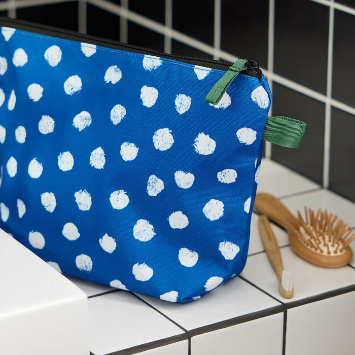IKEA SKOGSSALLAT Toiletry bag, blue/white/dotted